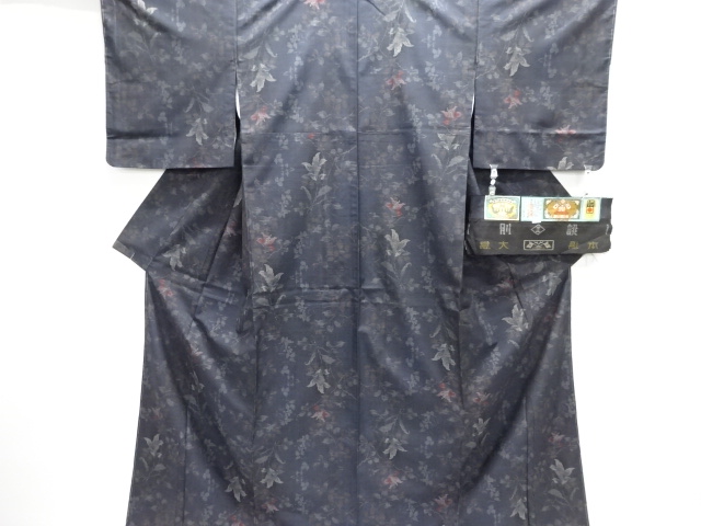 JAPANESE KIMONO / UNUSED KIMONO / SILK / DORO OSHIMA TSUMUGI / WOVEN FLOWERS